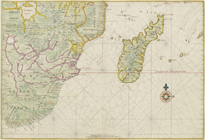 Kaart van Afrika van Kaap de Goede Hoop tot Kaap Delgado en het eiland Madagaskar (collectie Leupe, 4.VELH, inventarisnummer 619.4) 